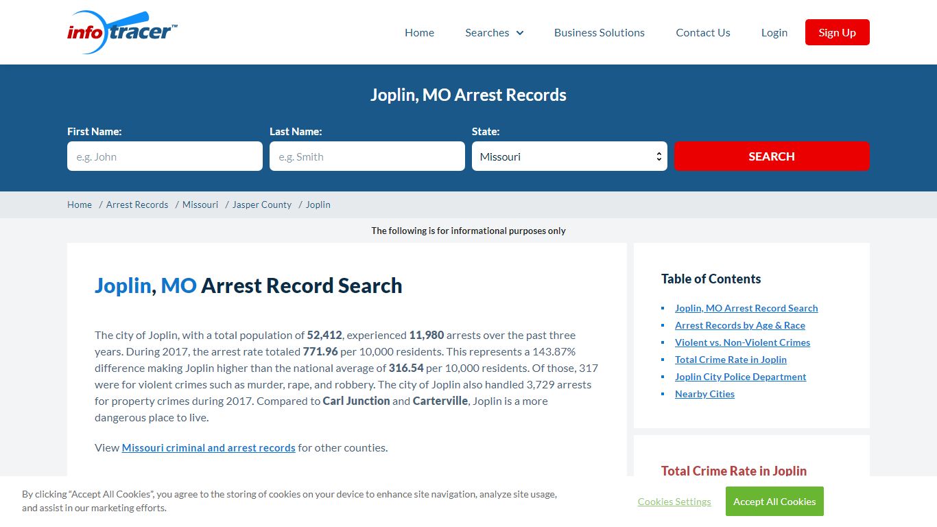Search Joplin, MO Arrest Records Online - InfoTracer